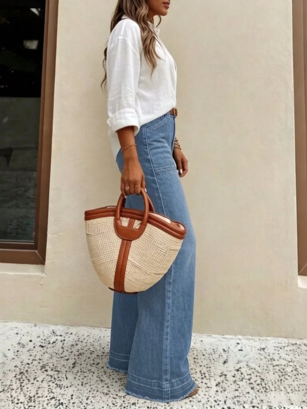 Light Wash Casual Women's High-Quality Denim Wide Leg Jeans - Picture 5 of 5